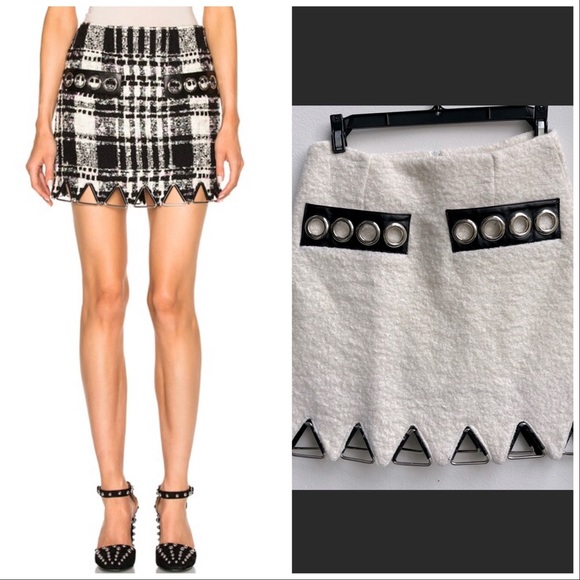 NWOT A.Wang Extremely heavy wool white mini skirt with metal decor and leather